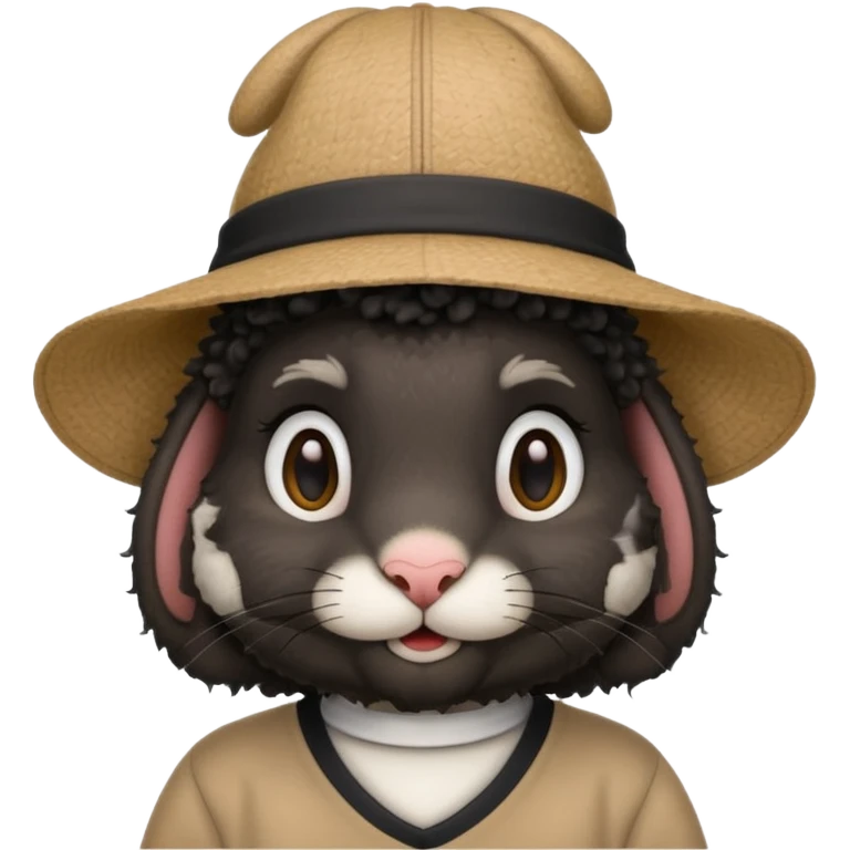 curly black rabbit with jersey and hat emoji