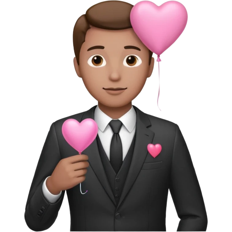 male with suit holding pink heart balloon emoji