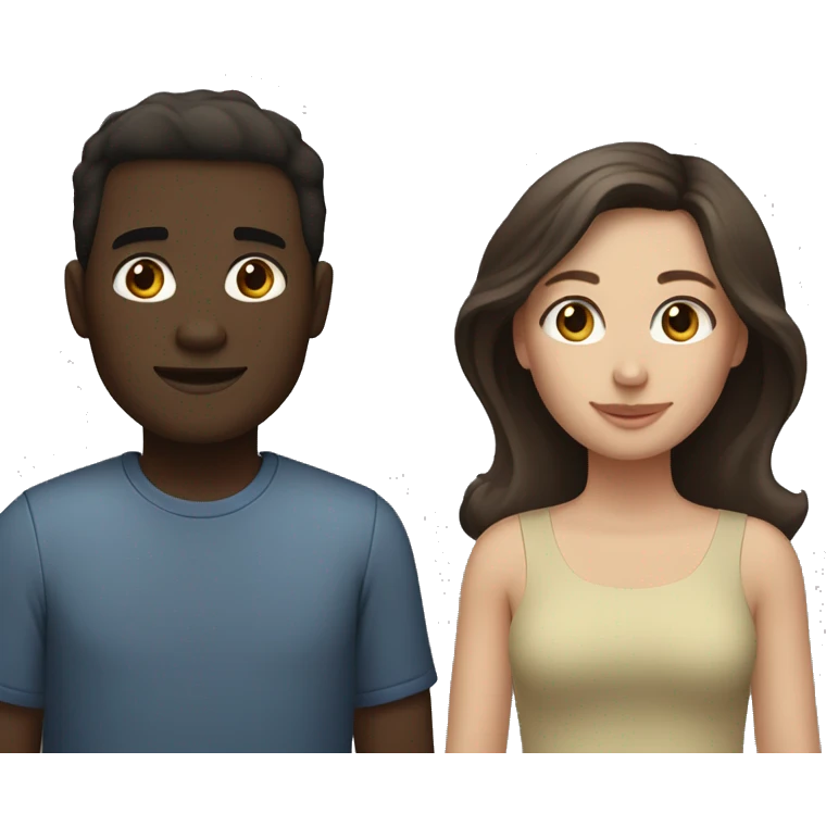 A couple. Woman with dark skin and brown hair. Man with pale skin and dark brown hair. emoji