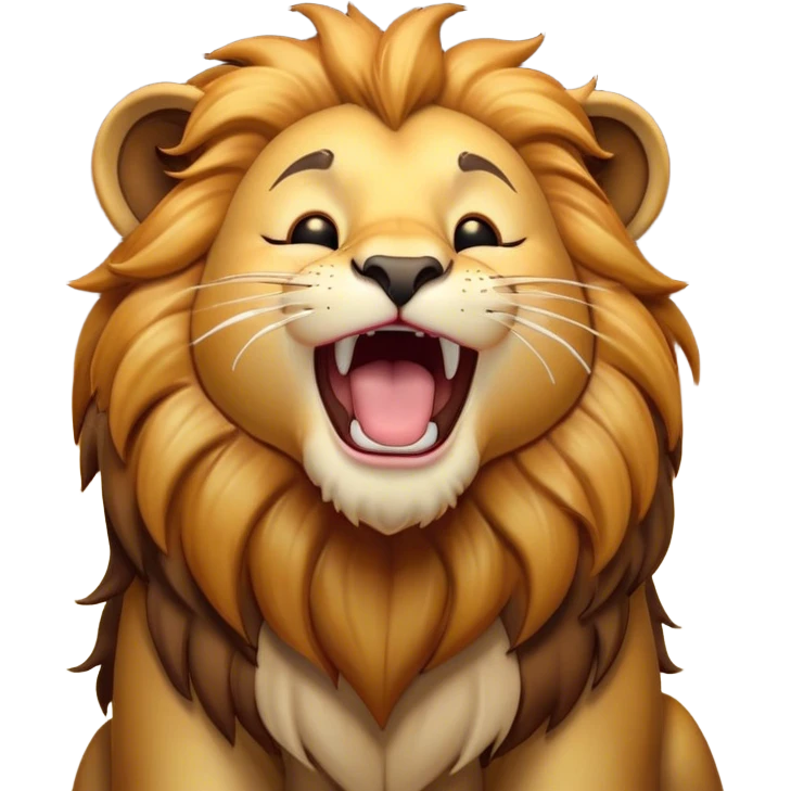 Cinematic Cute Yawning Lion Portrait Emoji, Head tilted slightly with a dramatic, wide-open yawn, showcasing a soft, downy tawny Fur with a majestic mane, floppy ears slightly drooping, round amber eyes barely open in drowsy contentment, Simplified yet irresistibly adorable features, highly detailed, glowing with a soft, cozy glow, high shine, relaxed yet expressive, stylized with a touch of savannah whimsy, bright and endearing, soft glowing outline, capturing the essence of a sleepy yet affectionate lion, so drowsy it feels like it could stretch out of the screen and curl up for a nap! emoji