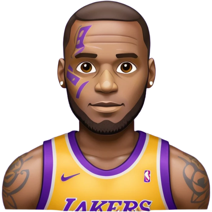 Lebron James as a half robot/cyborg AI but still keep lakers and make him look friendly emoji