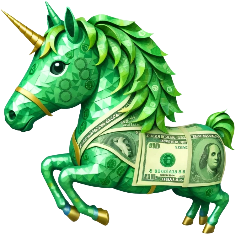 единорог полностью из долларовых купюр, no background emoji