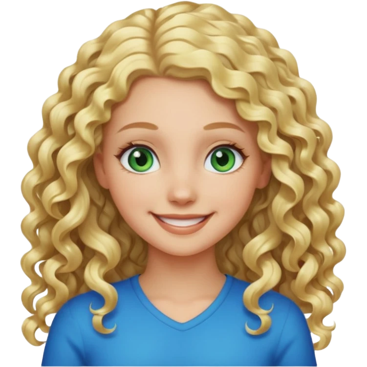 A white girl with long blonde curly hair and blue and green eyes emoji