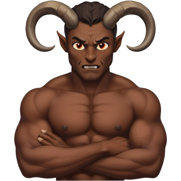 Demonic figure with curved horns, bare chest, intimate proximity, sensual tension emoji
