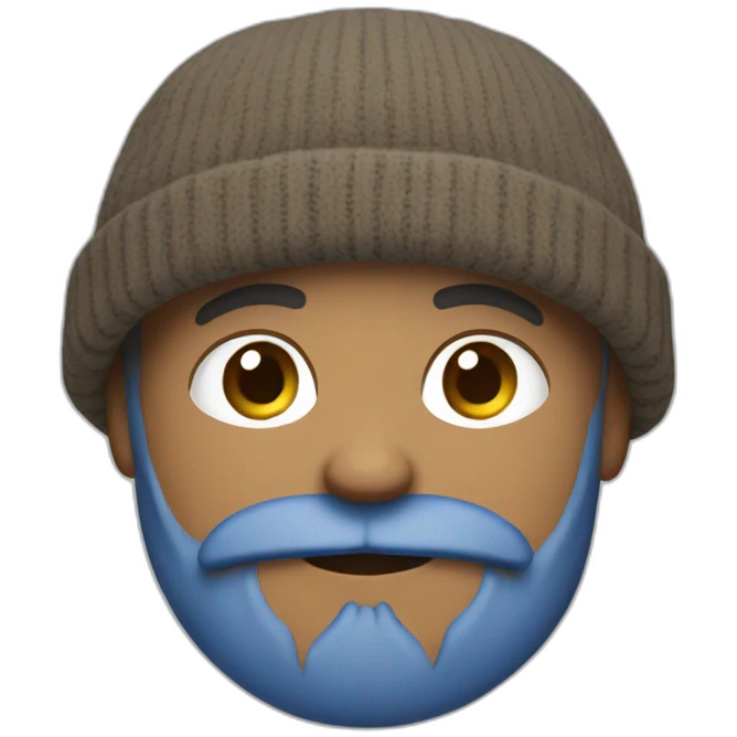 a dirty white man wearing a blue beanie pulled down low, with a grizzly grey beard emoji