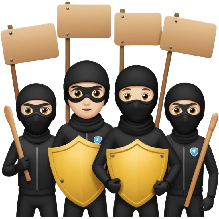 Ski mask people wearing black with shields and signs emoji