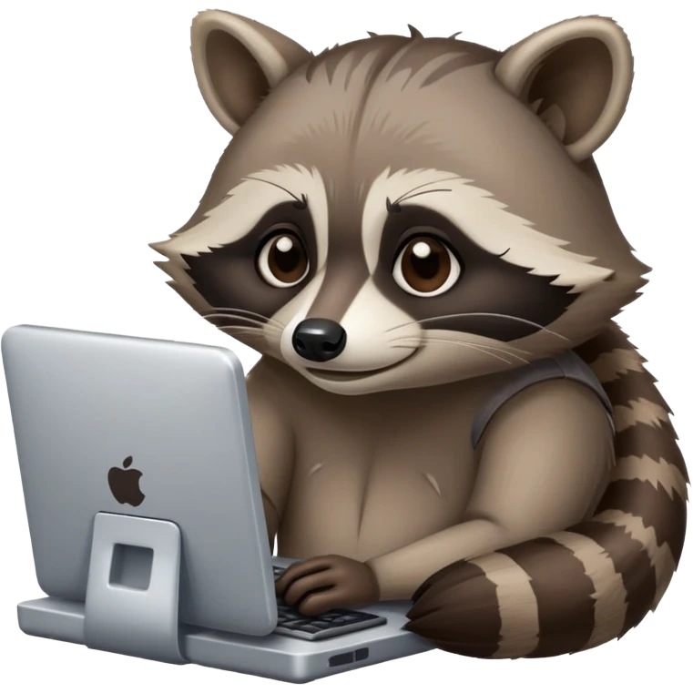 lazy raccoon sleepy￼ at computer emoji