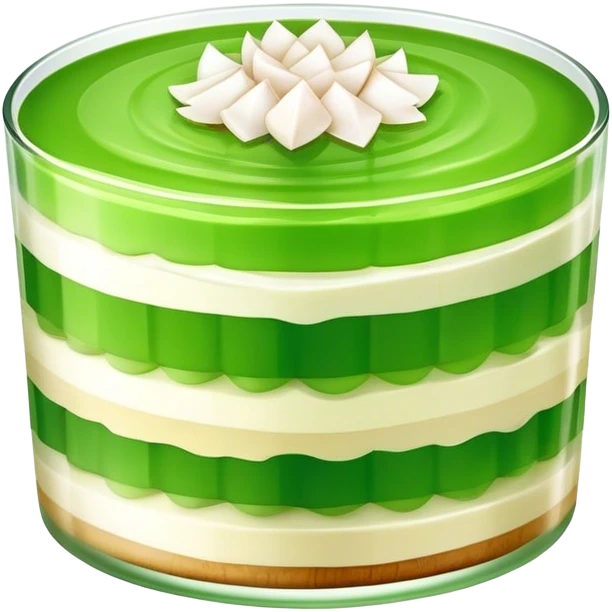 Coconut Pandan Jelly Cinematic Realistic Coconut Pandan Jelly Dessert Emoji, depicted as a layered jelly with distinct strata of coconut and pandan flavors, rendered with delicate textures and vibrant, tropical lighting. emoji