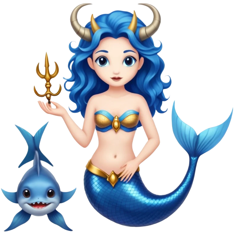 A blue mermaid  feminine Baphomet  with fish or sharks emoji