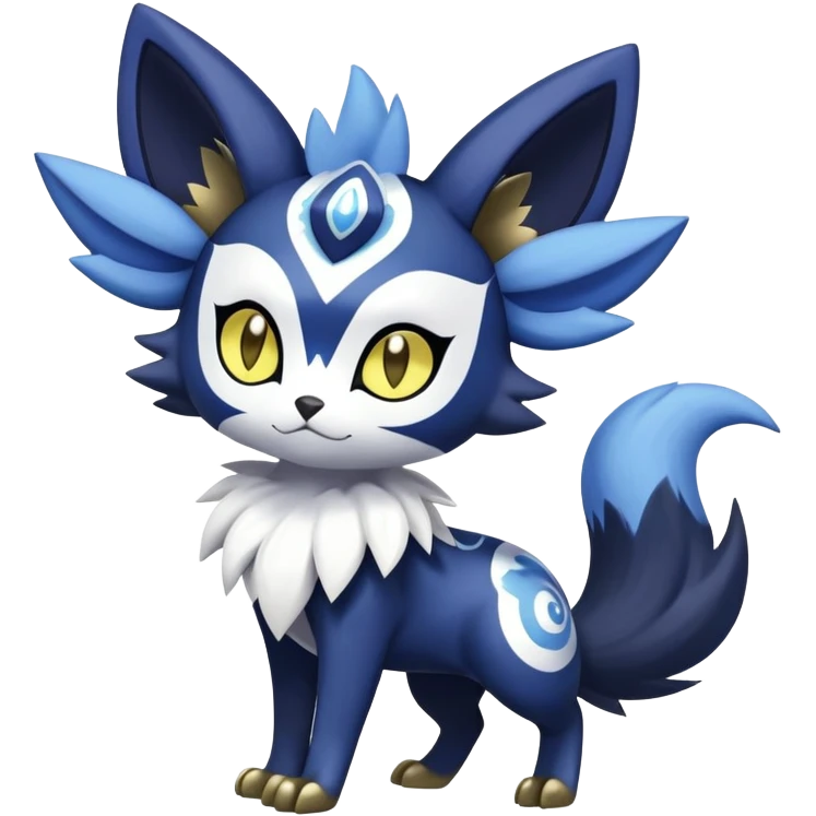 Shiny mExotic Colorfulj Excessive Mysterious Gothic Meowstic-Zorua-Noibat-Pokémon-Fakémon-hybrid-creature (full body) with pattern-markings with golden eyes emoji