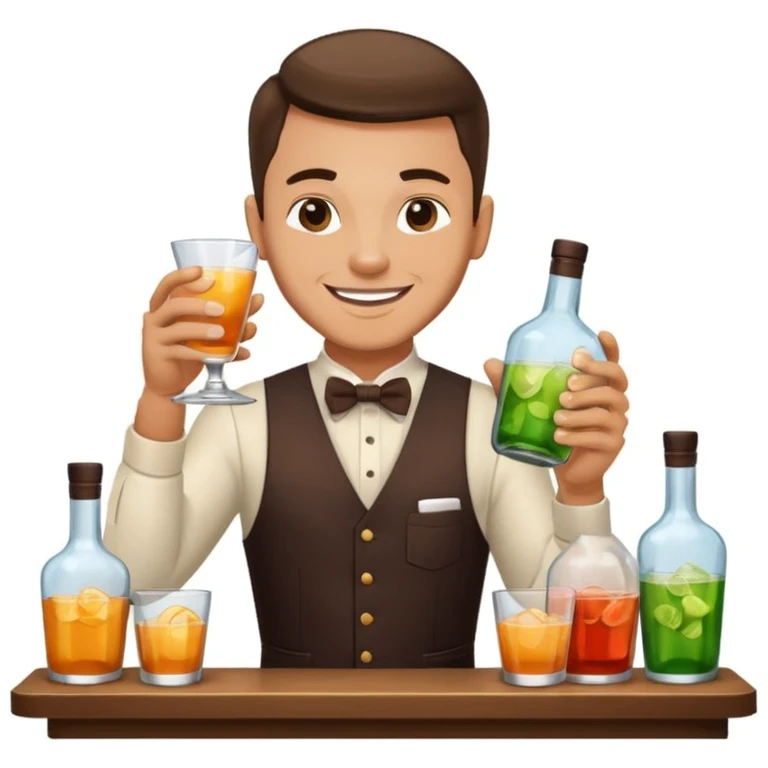 bartender mixing drinks, club backgroudn with bottles emoji