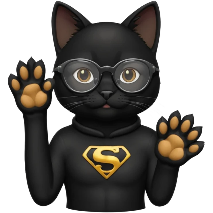 красивый черный кот в очках показывает лапкой супер emoji