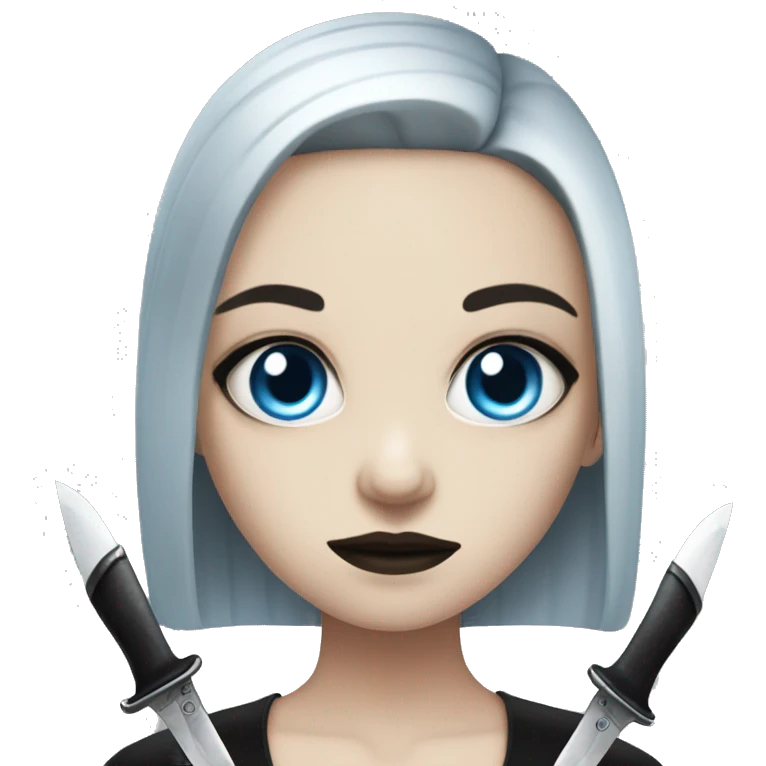 goth girl with blue eyes and knife emoji