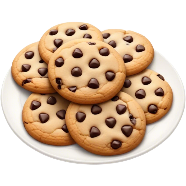 Cinematic Realistic Cookies Dessert Emoji, showcasing a plate of freshly baked cookies with gooey chocolate chips rendered with lifelike textures and warm, homey lighting. emoji