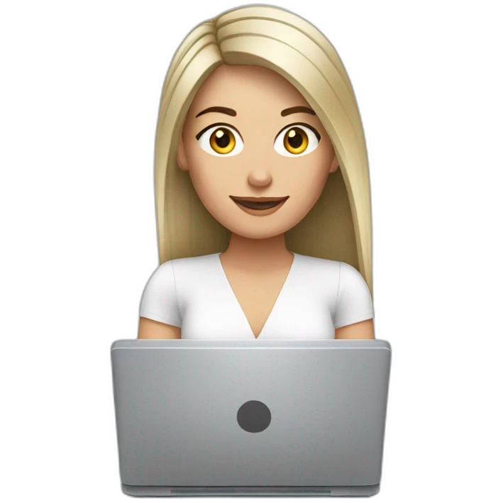 white middle length straight hair brunette woman with headband at a computer emoji