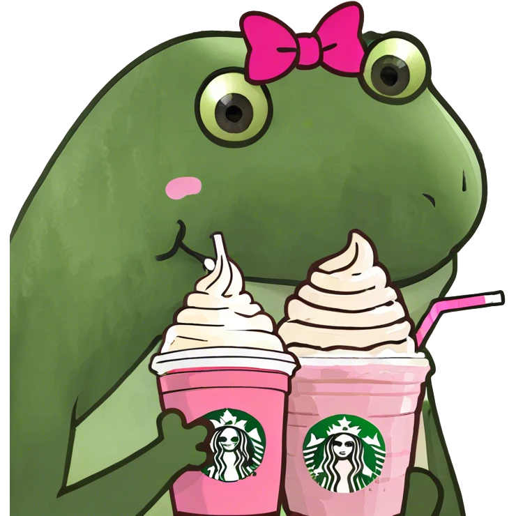A pink Starbucks iced coffee with whipped cream and a bow on the straw emoji