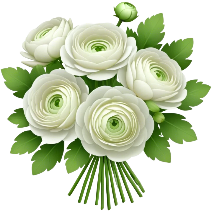 White Ranunculus with light green center flowers bouquet emoji