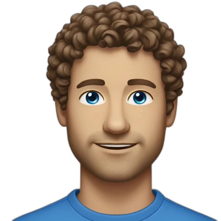 forty years old short curly brown hair man with very clear skin  with blue eyes emoji