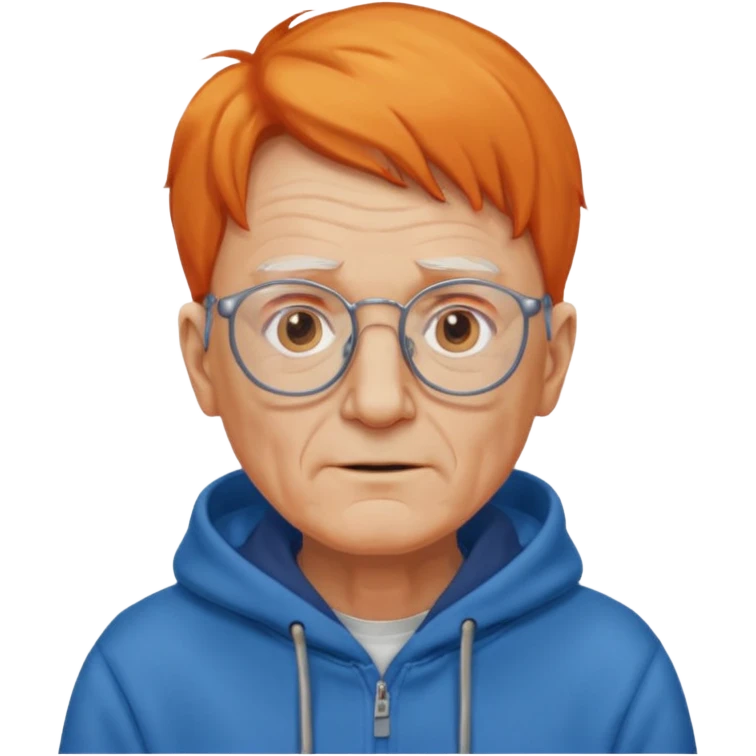old man, orange hair, no mustache, wearing glasses, long face, wearing a blue hoodie emoji