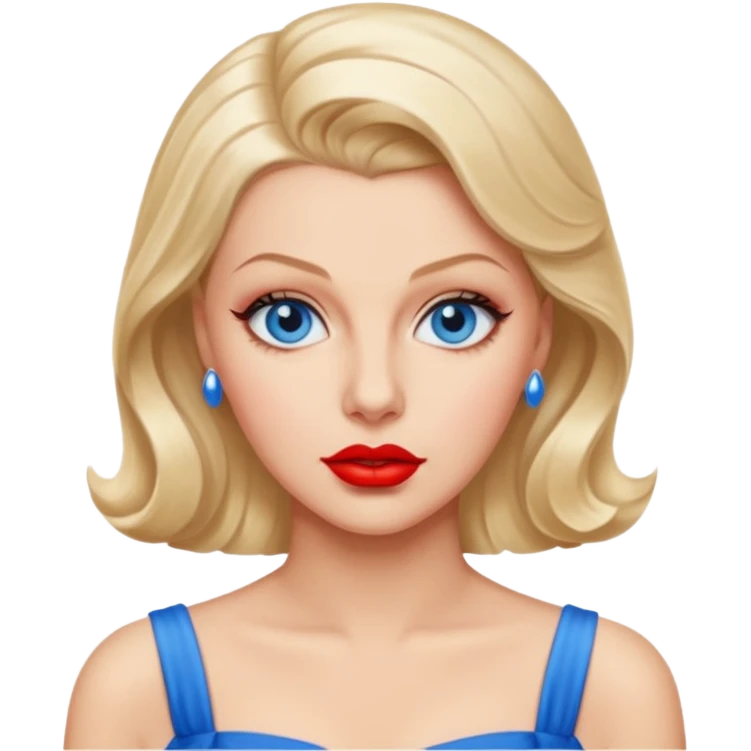 Lana Turner with blue eyes, red lip emoji
