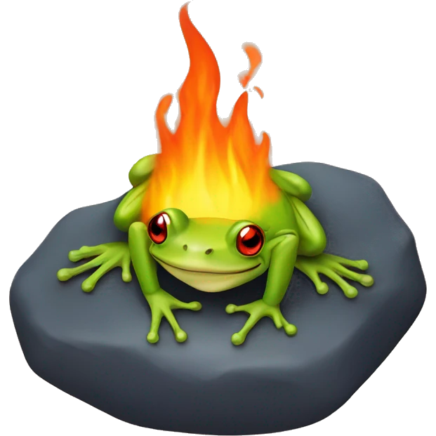 Frog sitting surrounded by fire emoji