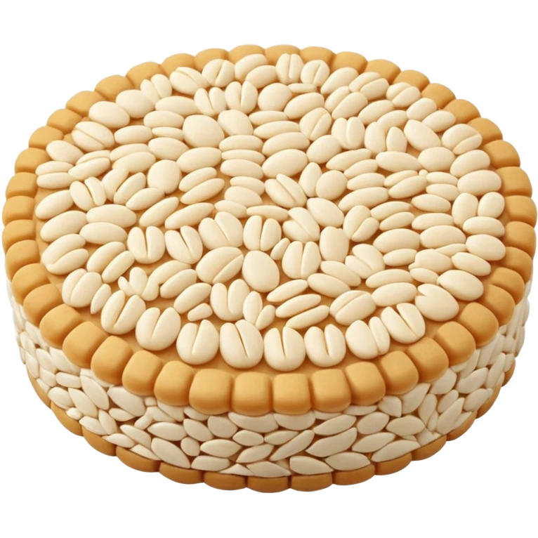 A round puffed rice cake, flat disc shape, light beige/off-white color, bumpy textured surface showing compressed puffed rice grains, crispy appearance, simple flat design, centered on transparent background. emoji
