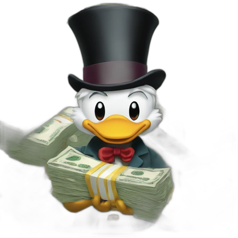 Scrooge McDuck holding lots of cash emoji