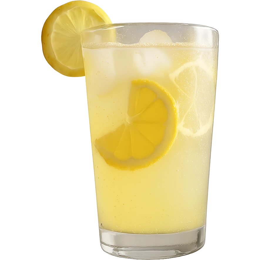Remove the background, keep only the realistic glass of iced lemonade in photorealistic style with transparent background. emoji