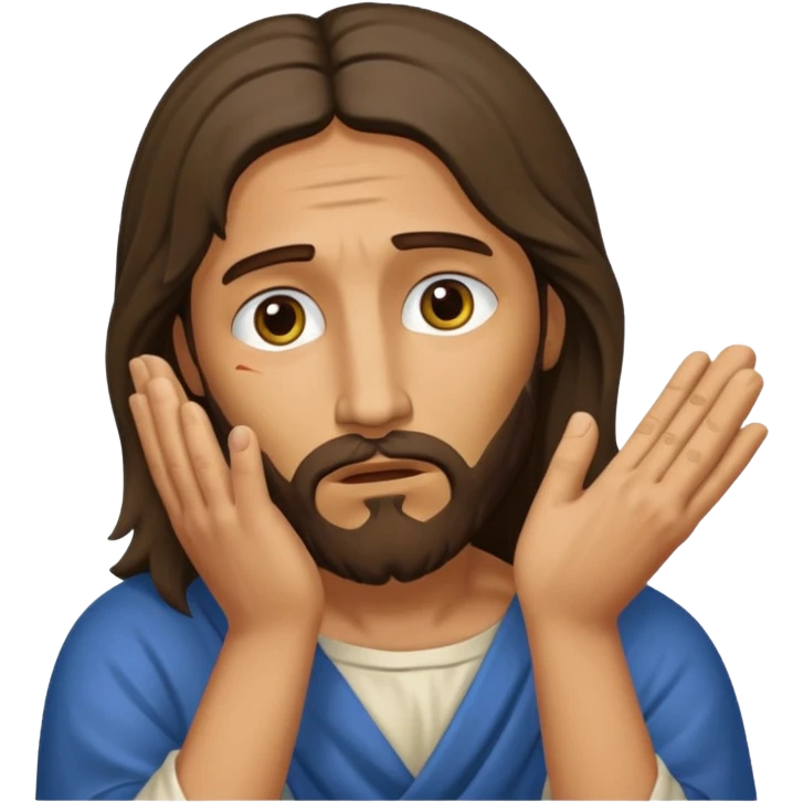 my workmate accidentally misspelled "Jesus christ" as "Jesbus christ", make an emoji of jesus with his hands on his face looking like hes ironically in pain emoji
