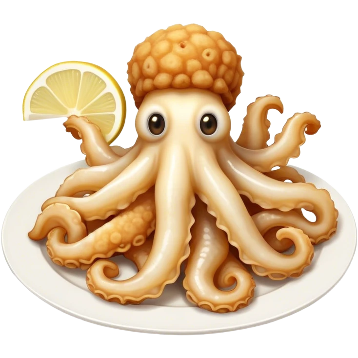 Fried squid Greek snack with a slice of lemon on the side emoji