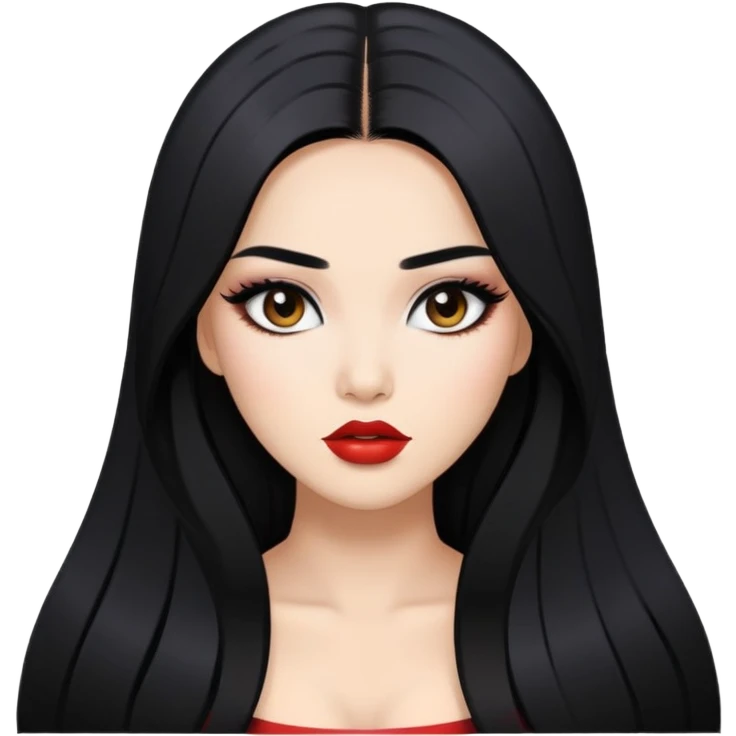baddie with Asian and Latina features, long straight black hair, glamour makeup, white skin emoji