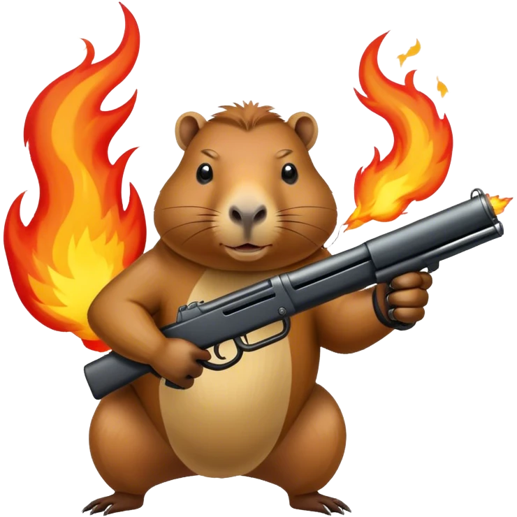 capybara with fire guns fire in hands emoji