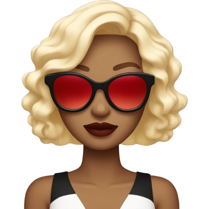 Woman with red skin from the sun blond hair and big black Chanel sunglasses  emoji