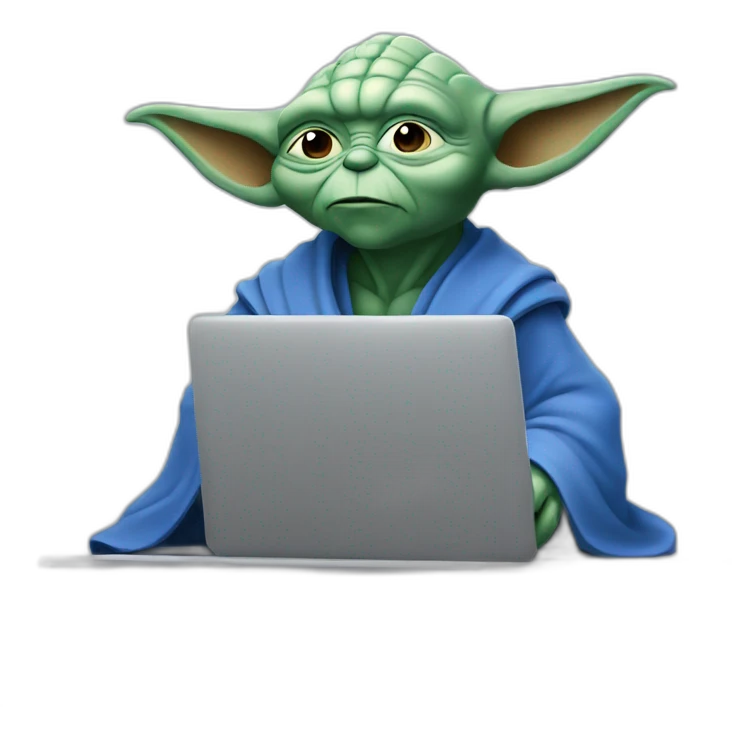 Blue yoda siiting at laptop emoji