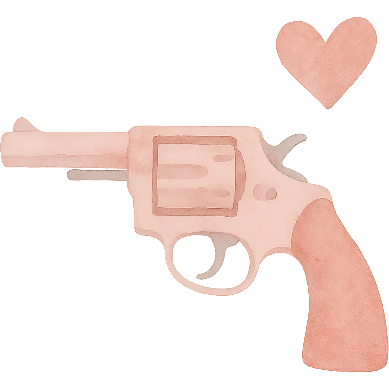 pink heart pistol, watercolor art style, soft edges, gentle color blending emoji