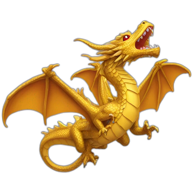 Flying Three headed gold dragon emoji