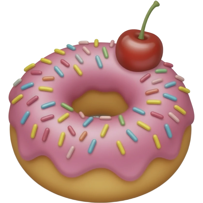 donuts on a plate with cherries, only donuts, plate and cherries, no extra toppings, premium casual game art, 3D cartoon, front view, centered, no outline, transparent background emoji