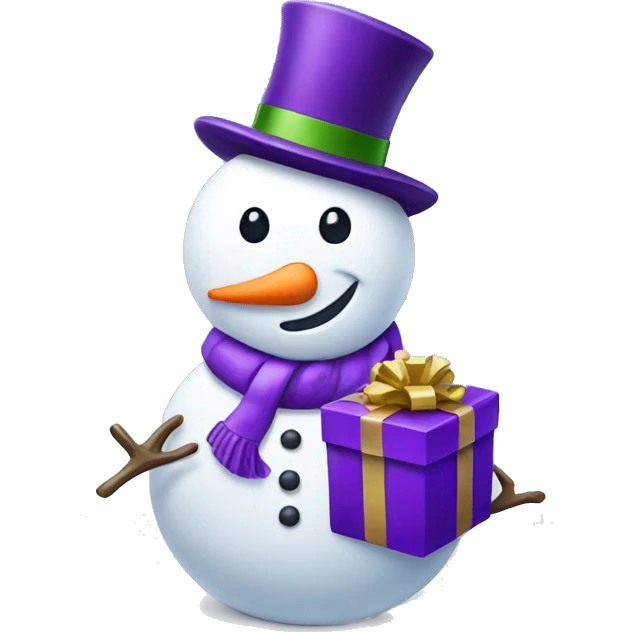 Snowman with purple present emoji