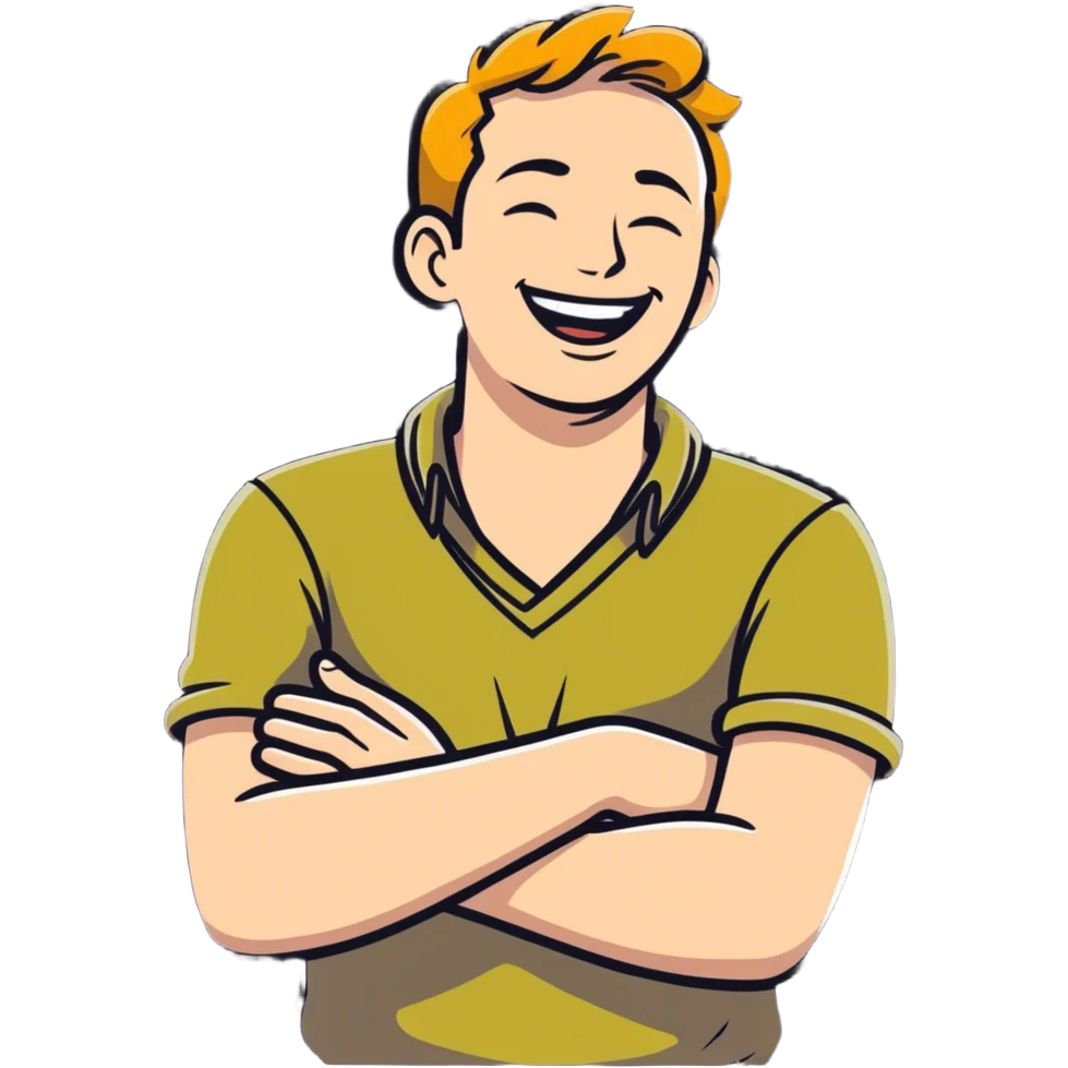 arms crossed holding neck laughing guy emoji