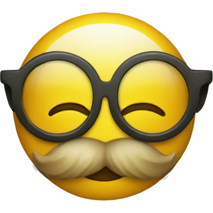 Yellow Smilie face with horn-rimmed glasses and a beard emoji