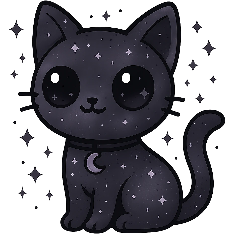 Remove the background, keep the cute purple galaxy gothic cat with transparent background, no background visible. emoji