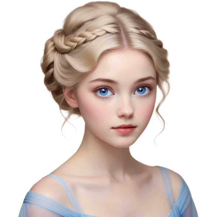 Cinematic Realistic Cinderella Portrait, depicted with lifelike skin texture, subtle rosy undertones, and soft natural lighting that enhances the gentle contours of her face. Her intricately detailed golden blonde hair is elegantly styled in an updo, with delicate wisps framing her face for added realism. Her deep, expressive blue eyes radiate warmth and sincerity, reflecting a quiet resilience and grace. She is dressed in her iconic ball gown, the fabric shimmering with intricate embroidery and fine translucent layers that catch the light beautifully. The soft sheen of satin gloves and the delicate sparkle of a glass-like slipper peeking from beneath her dress add a touch of magical realism. The portrait features an enchanting glow with a natural, luminous finish, seamlessly blending realism and fairytale charm to evoke a sense of depth, elegance, and timeless beauty. emoji