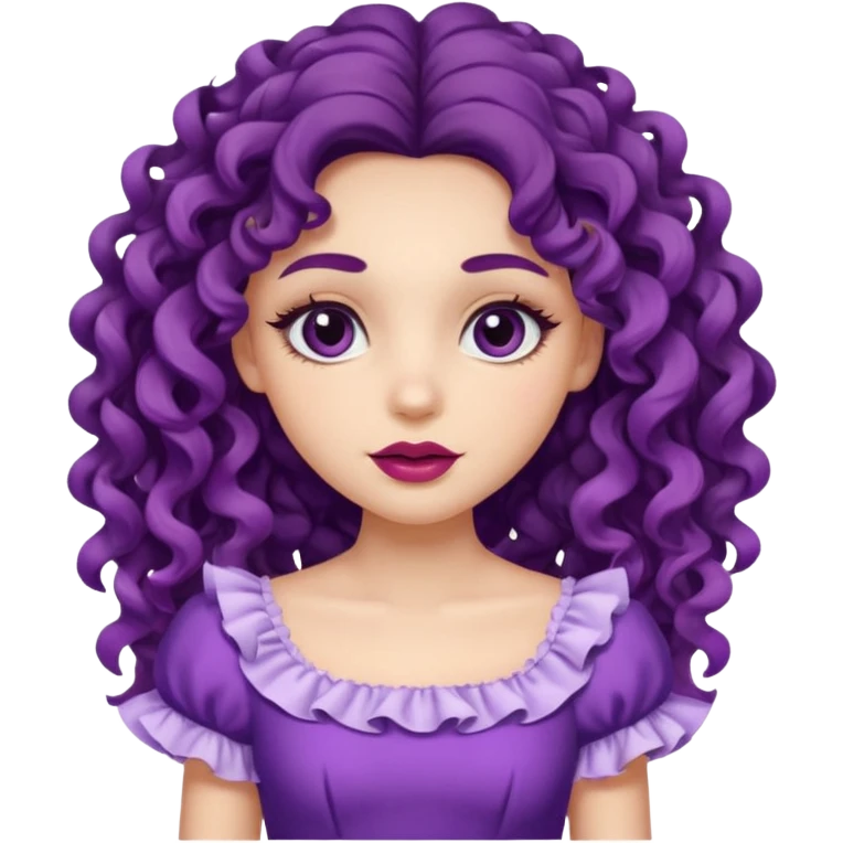 Very beautiful girl – With long, tight curls – Purplish dark circles – Slightly purple gums – Thin lips – She wore a ruffled skirt.” emoji