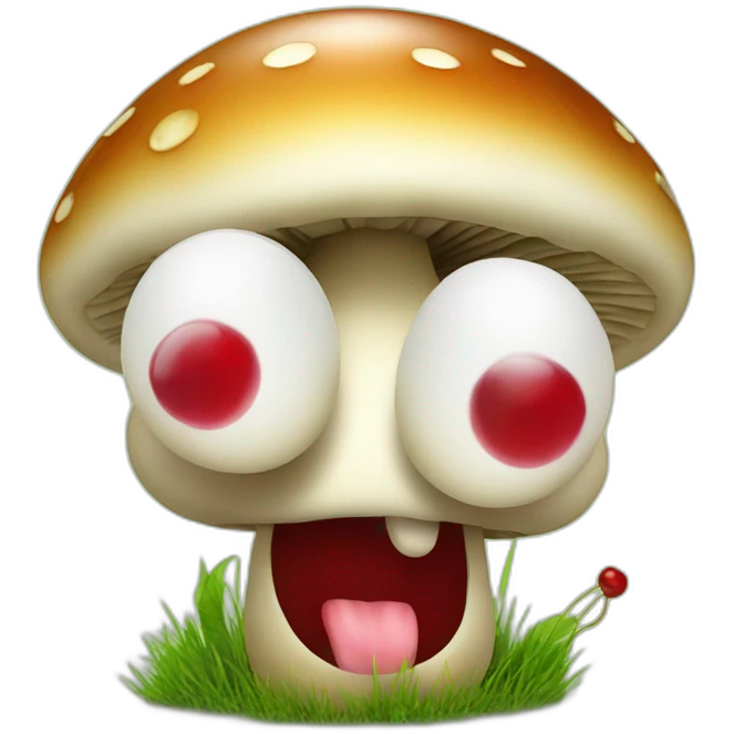 mashroom with eyes and smile with cherry and grass emoji