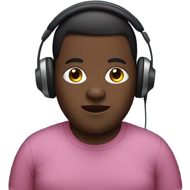 Dark skin short fat person wearing headphones  emoji