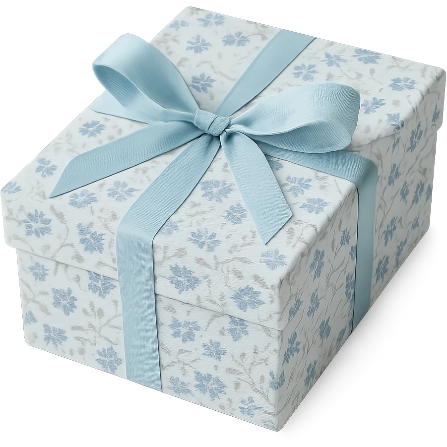 Elegant Rococo pale white blue ditsy floral gift box  , remove background emoji
