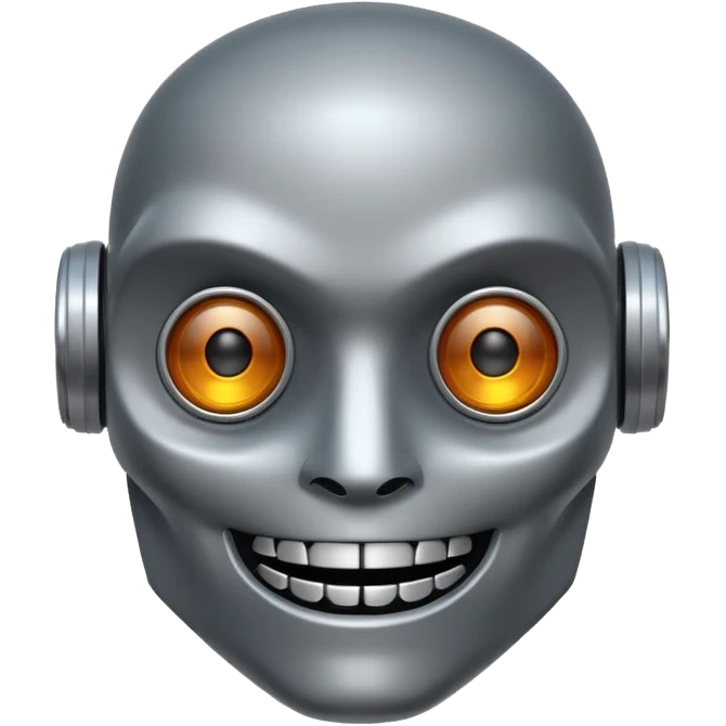 evil robot. Only its head. Very low details. Make it smile emoji