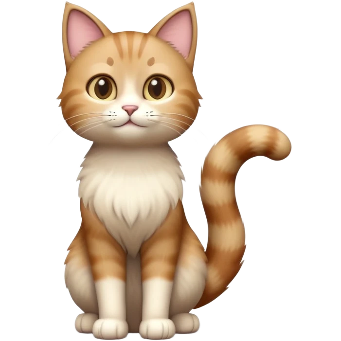 standing cat with tail raised, soft brown and beige colors, friendly calm expression, natural pose, warm lighting, soft 3D look emoji