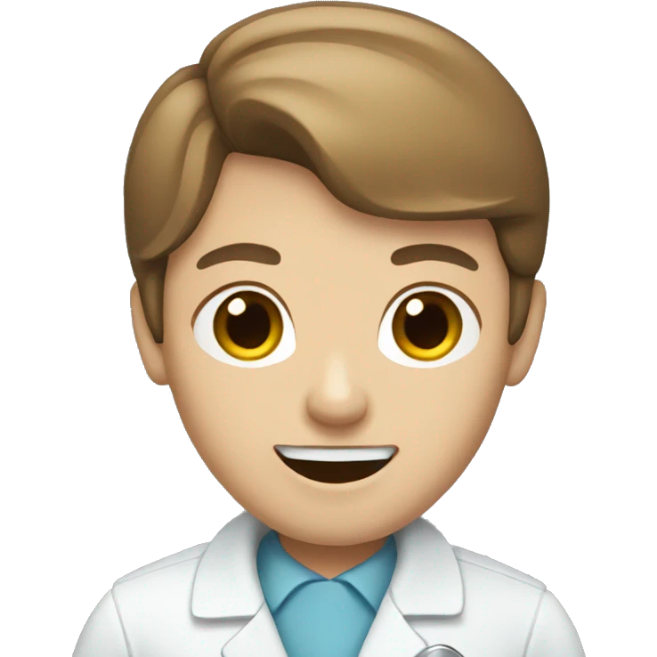 Dentist, white, brown hair, pointing emoji