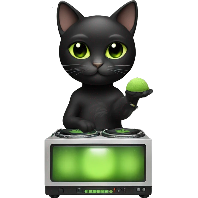 black dj cat with matcha emoji
